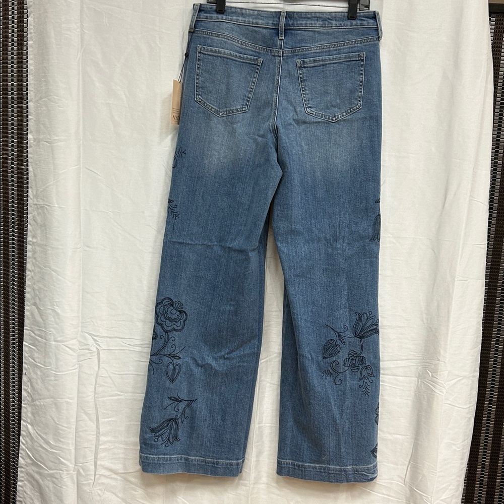 NYDJ Teresa Blue Floral Embroidered Wide Leg Jeans - Picture 7 of 11